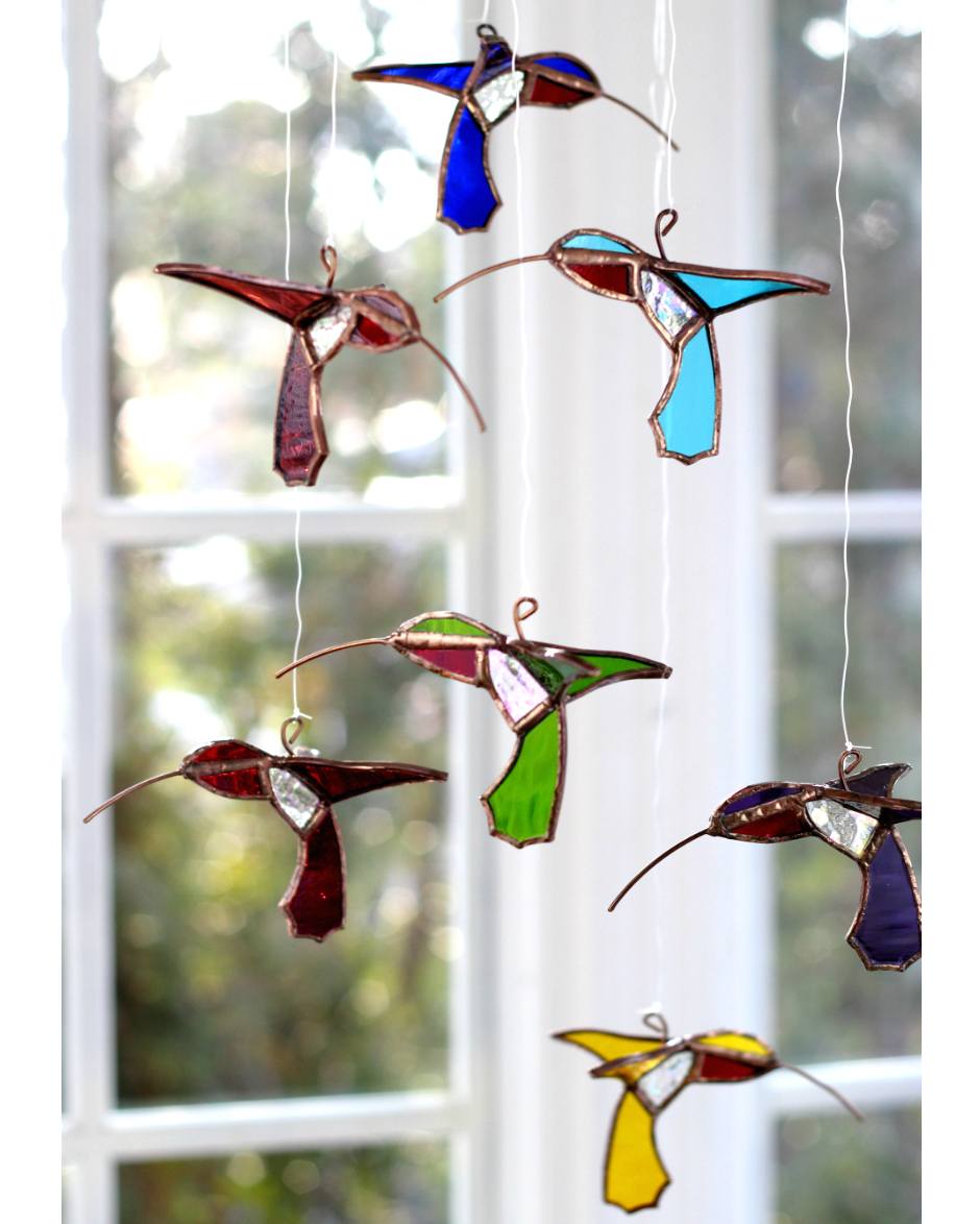 Handmade Stained Hummingbird Bird Hanging Gift Garden 